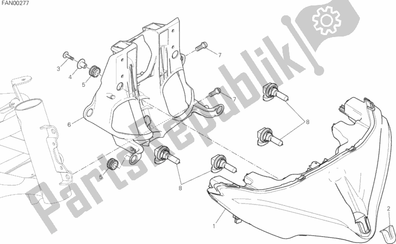 All parts for the Headlight of the Ducati Multistrada 950 Thailand 2017